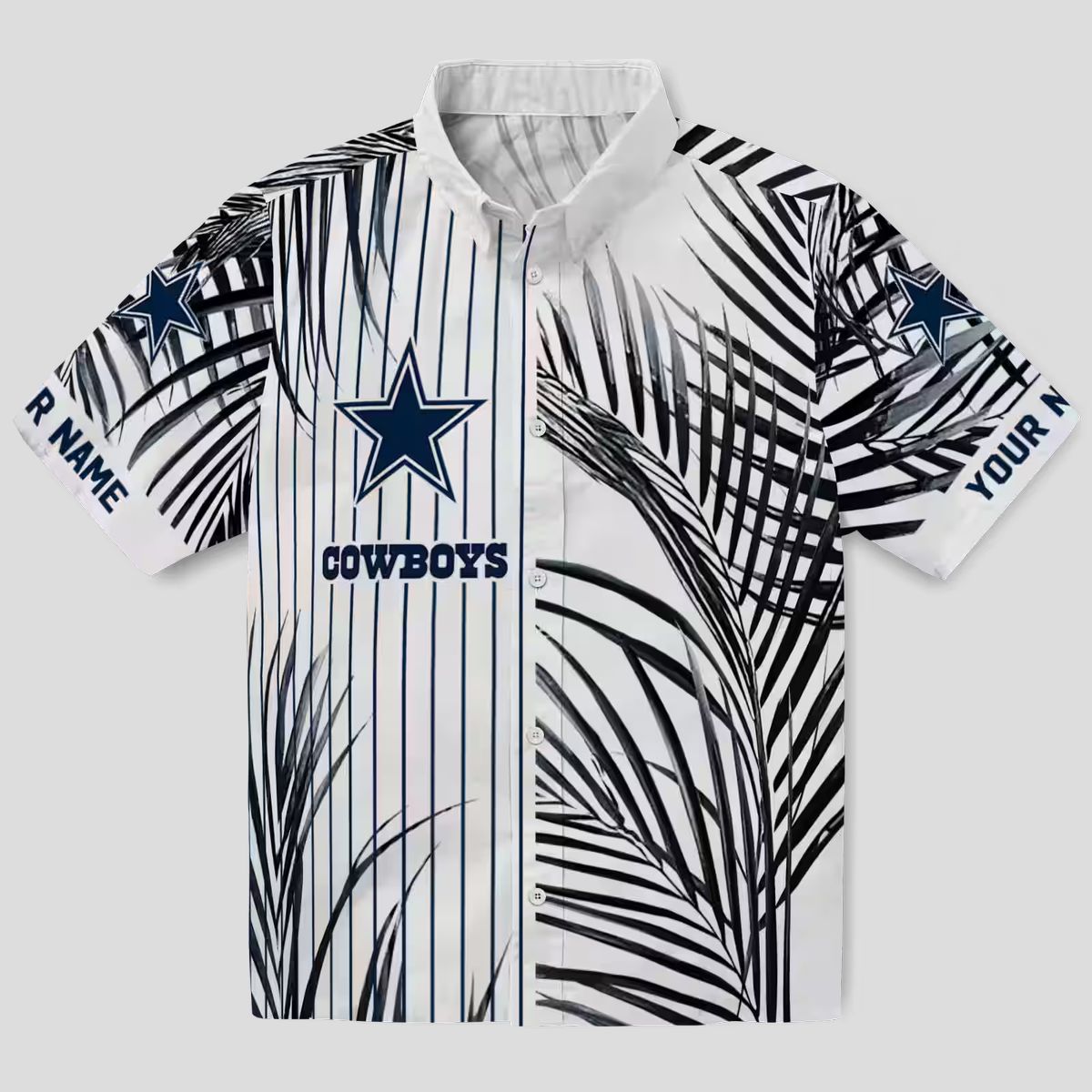 Dallas Cowboys Palm Stripes Hawaiian Shirt, Aloha Summer Blue Black White Shirt for Mens