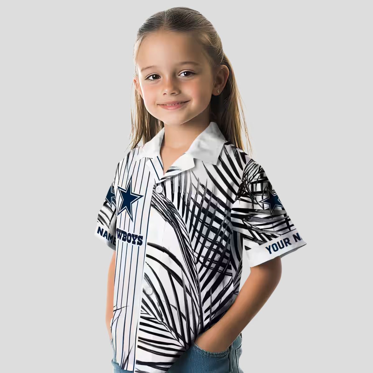 Dallas Cowboys Palm Stripes Hawaiian Shirt, Aloha Summer Blue Black White Shirt for Mens