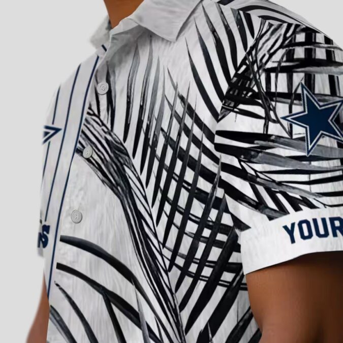 Dallas Cowboys Palm Stripes Hawaiian Shirt, Aloha Summer Blue Black White Shirt for Mens