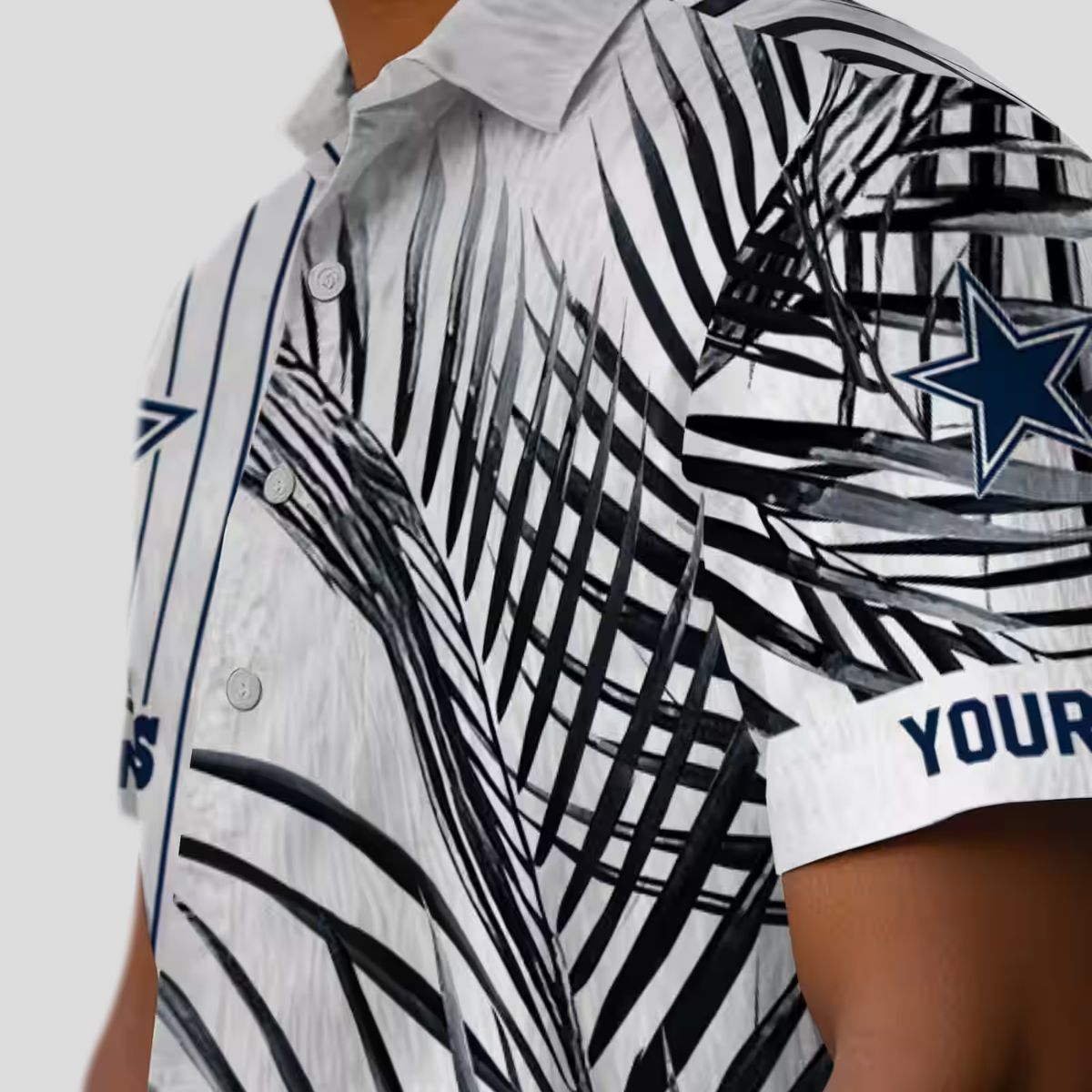 Dallas Cowboys Palm Stripes Hawaiian Shirt, Aloha Summer Blue Black White Shirt for Mens