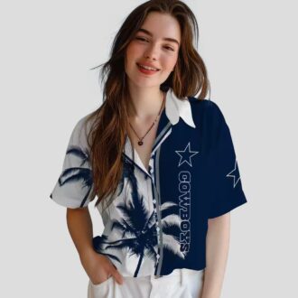 Dallas Cowboys Palm Tree Aloha Shirt, Blue & White NFL Summer Outfit for Mens & Womens