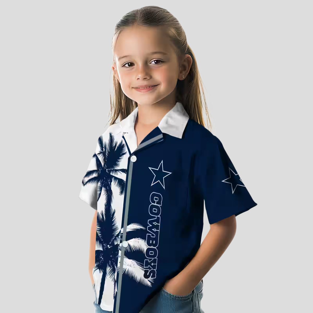 Dallas Cowboys Palm Tree Aloha Shirt, Blue & White NFL Summer Outfit for Mens & Womens