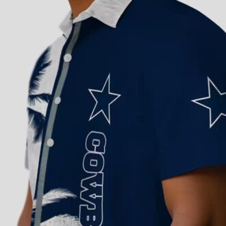 Dallas Cowboys Palm Tree Aloha Shirt, Blue & White NFL Summer Outfit for Mens & Womens