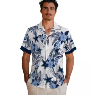 Dallas Cowboys Patriotic Hibiscus Hawaiian Shirt, Football Fans NFL Blue White Shirt