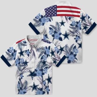 Dallas Cowboys Patriotic Hibiscus Hawaiian Shirt, Football Fans NFL Blue White Shirt