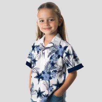 Dallas Cowboys Patriotic Hibiscus Hawaiian Shirt, Football Fans NFL Blue White Shirt