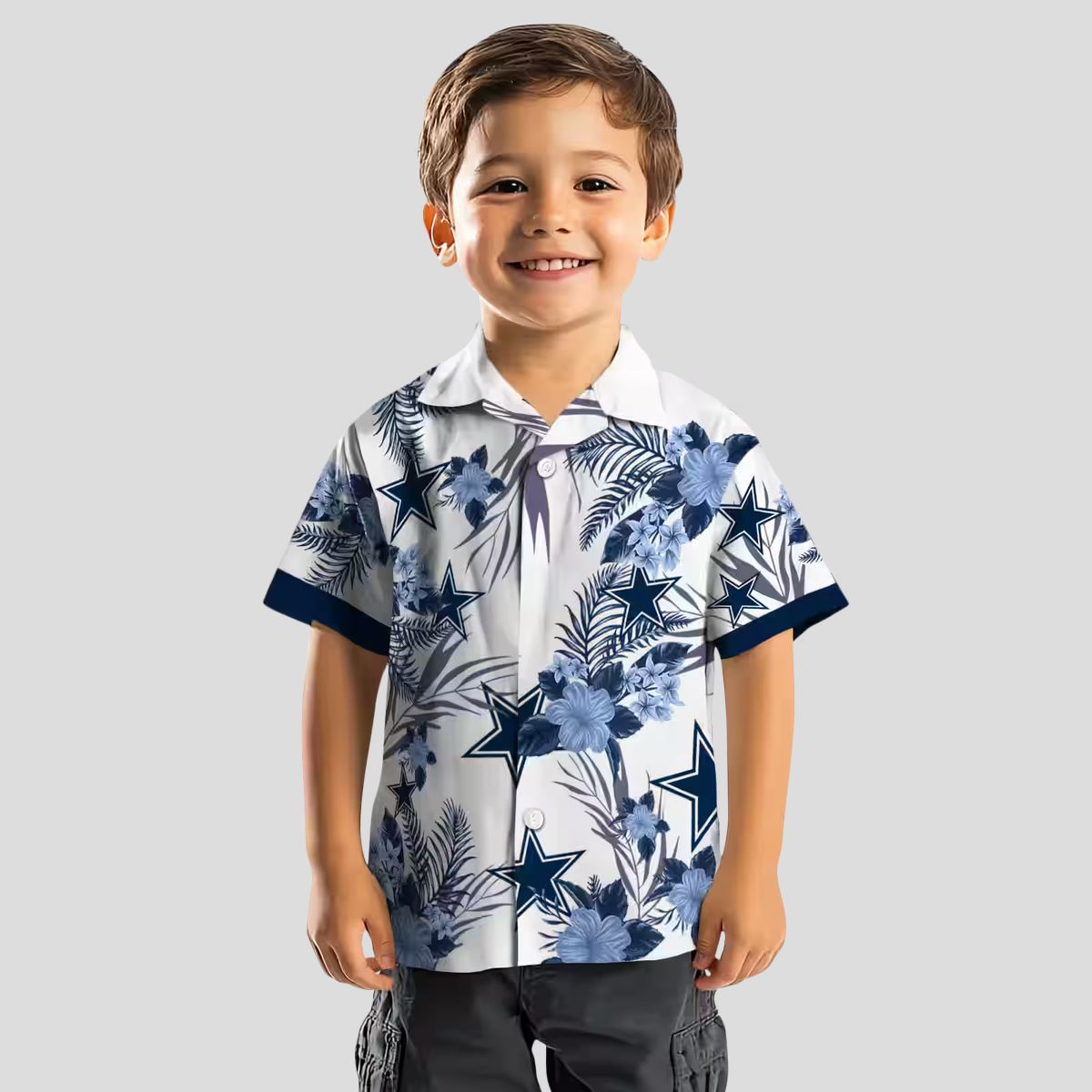 Dallas Cowboys Patriotic Hibiscus Hawaiian Shirt, Football Fans NFL Blue White Shirt