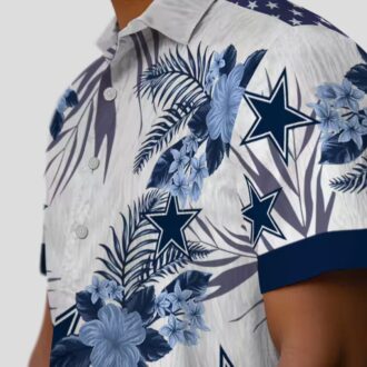 Dallas Cowboys Patriotic Hibiscus Hawaiian Shirt, Football Fans NFL Blue White Shirt