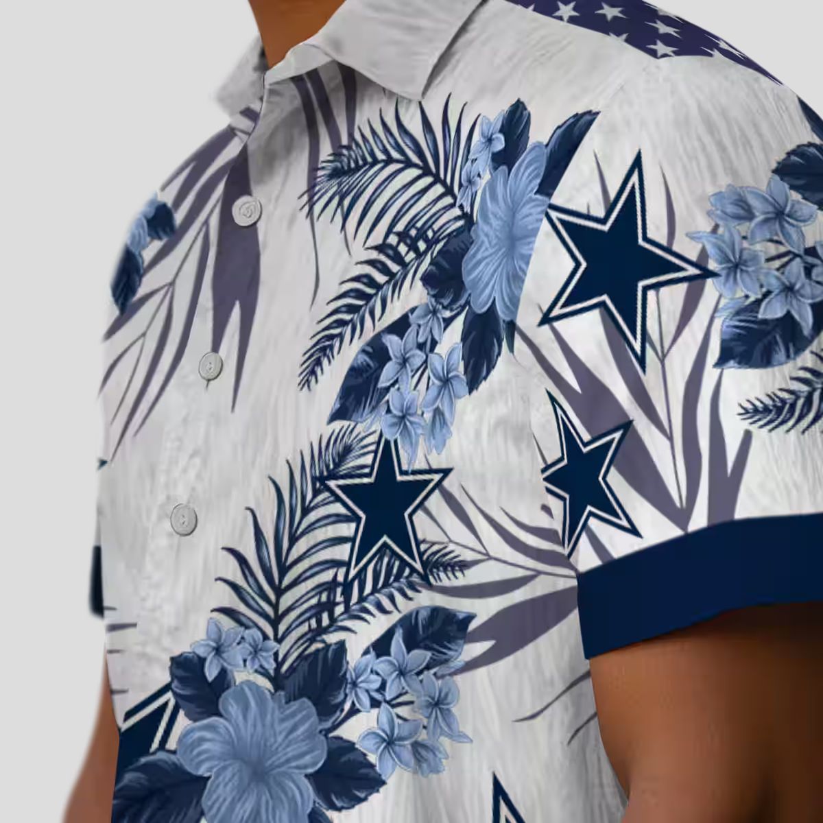 Dallas Cowboys Patriotic Hibiscus Hawaiian Shirt, Football Fans NFL Blue White Shirt