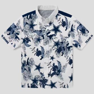 Dallas Cowboys Personalized Hawaiian Shirt, Blue & White Botanical Beach Shirt for NFL Fans