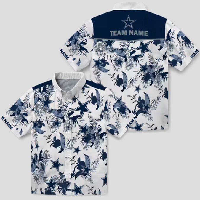 Dallas Cowboys Personalized Hawaiian Shirt, Blue & White Botanical Beach Shirt for NFL Fans