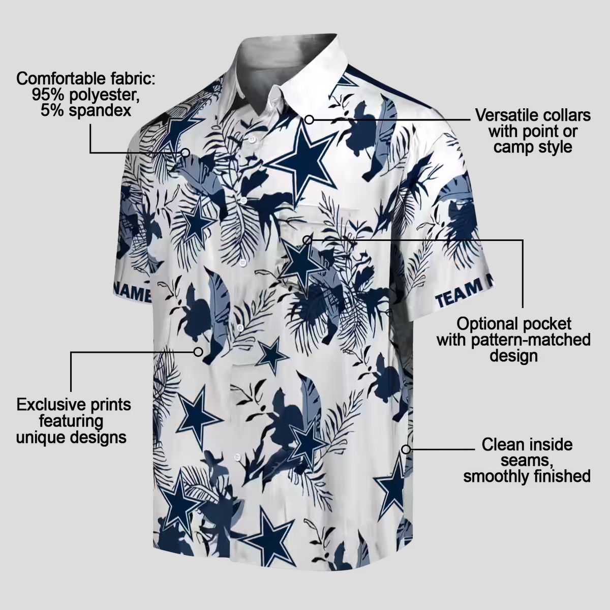 Dallas Cowboys Personalized Hawaiian Shirt, Blue & White Botanical Beach Shirt for NFL Fans