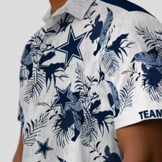 Dallas Cowboys Personalized Hawaiian Shirt, Blue & White Botanical Beach Shirt for NFL Fans