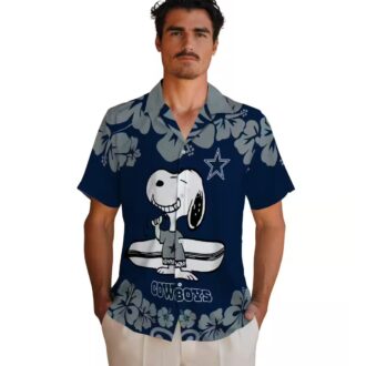 Dallas Cowboys Snoopy Surf Hawaiian Shirt, NFL Beach Shirt in Blue & White for Vacation