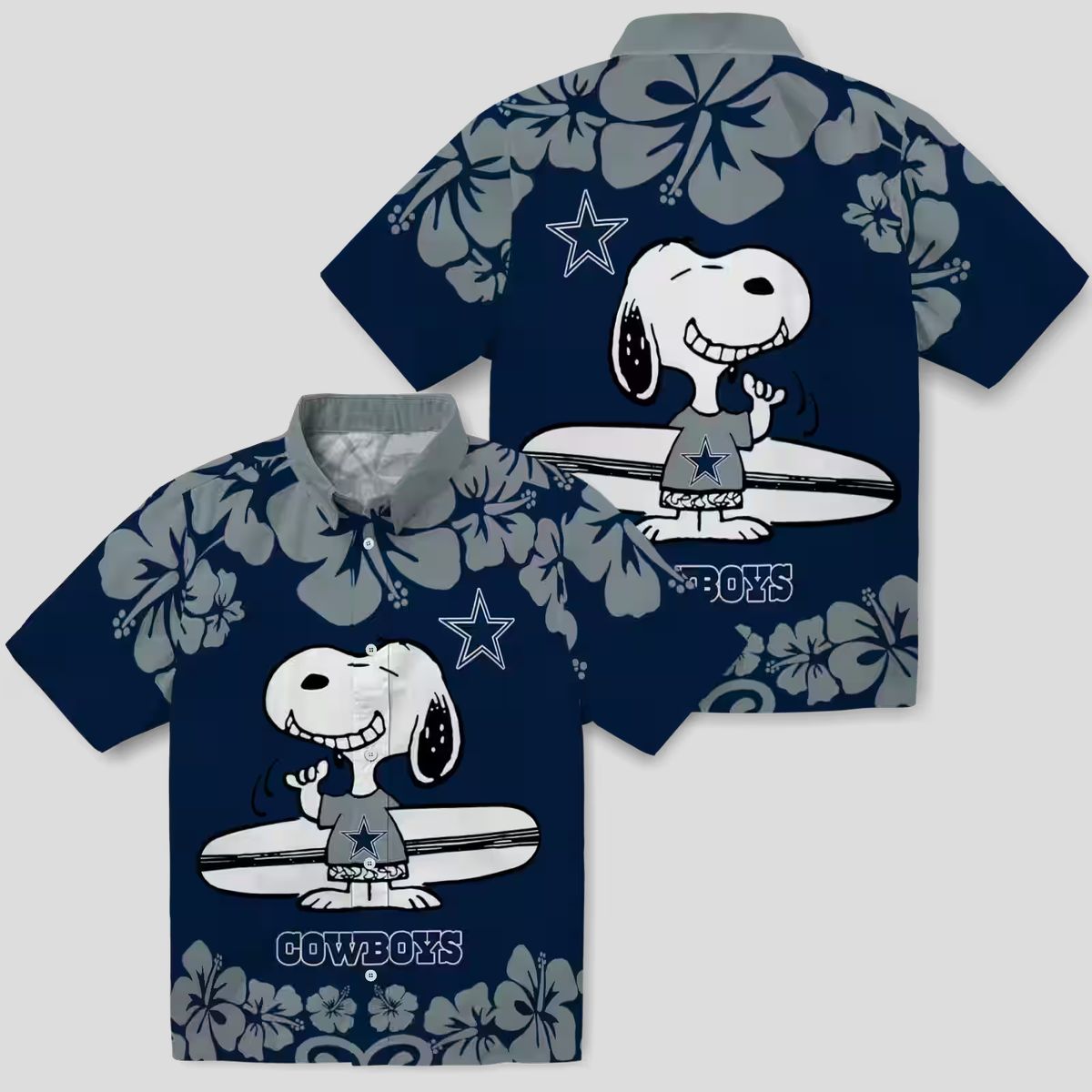 Dallas Cowboys Snoopy Surf Hawaiian Shirt, NFL Beach Shirt in Blue & White for Vacation