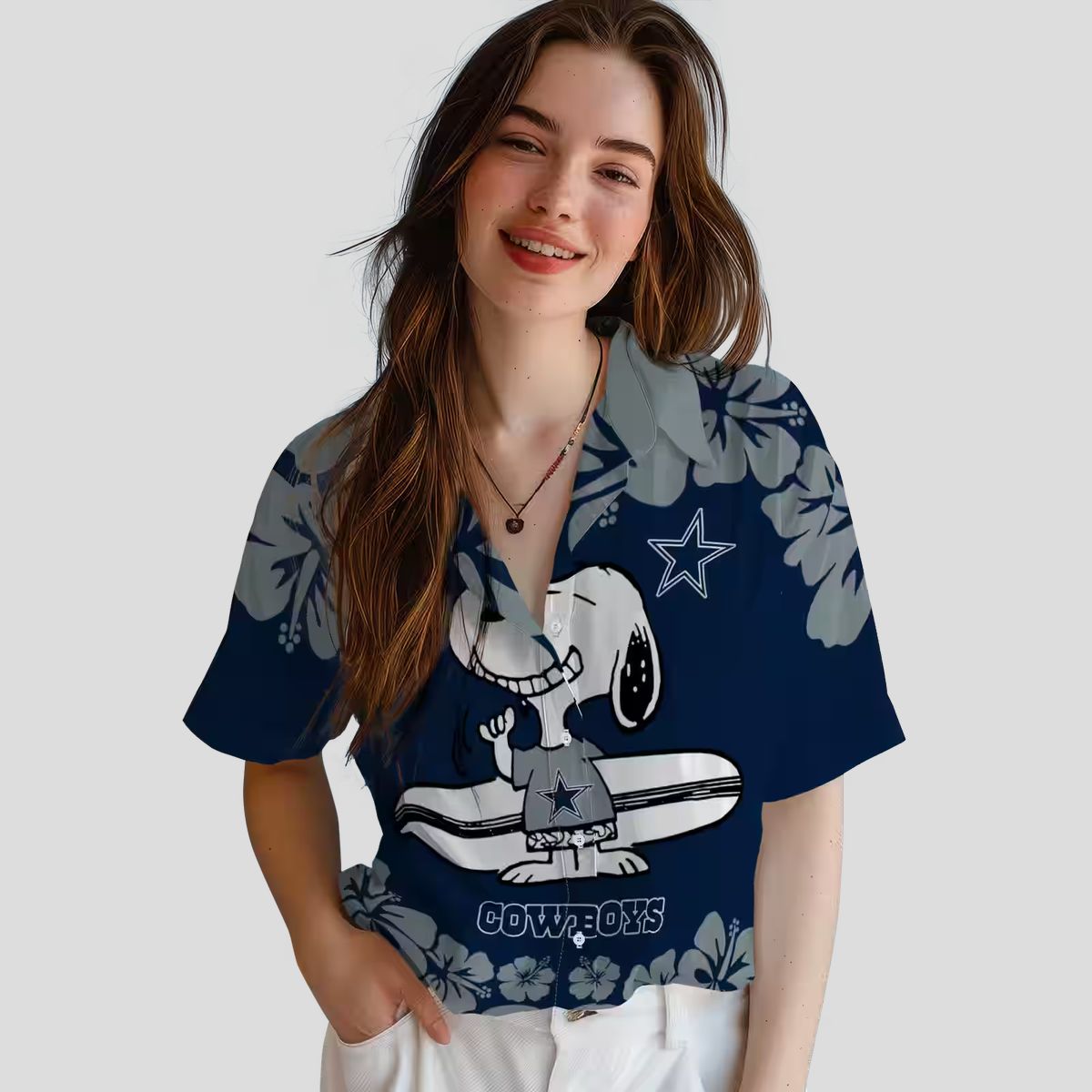 Dallas Cowboys Snoopy Surf Hawaiian Shirt, NFL Beach Shirt in Blue & White for Vacation