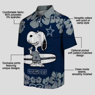 Dallas Cowboys Snoopy Surf Hawaiian Shirt, NFL Beach Shirt in Blue & White for Vacation