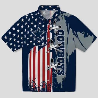 Dallas Cowboys Stitched Flag Hawaiian Shirt, NFL Team Aloha Shirt for Football Fans