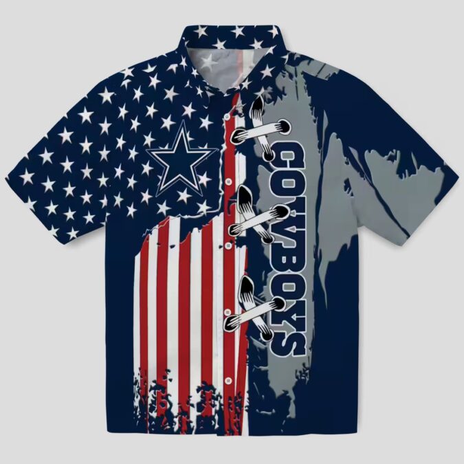 Dallas Cowboys Stitched Flag Hawaiian Shirt, NFL Team Aloha Shirt for Football Fans