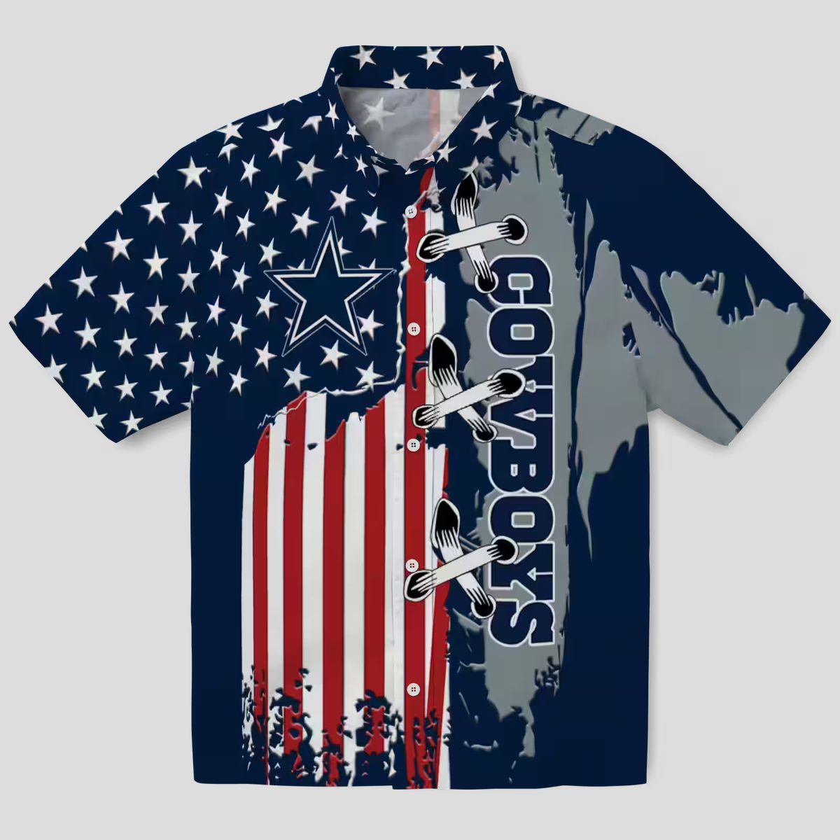 Dallas Cowboys Stitched Flag Hawaiian Shirt, NFL Team Aloha Shirt for Football Fans