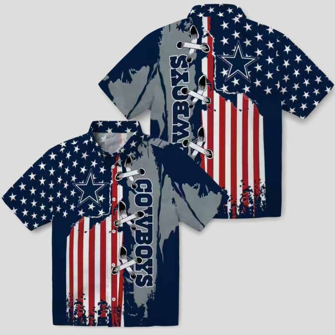 Dallas Cowboys Stitched Flag Hawaiian Shirt, NFL Team Aloha Shirt for Football Fans