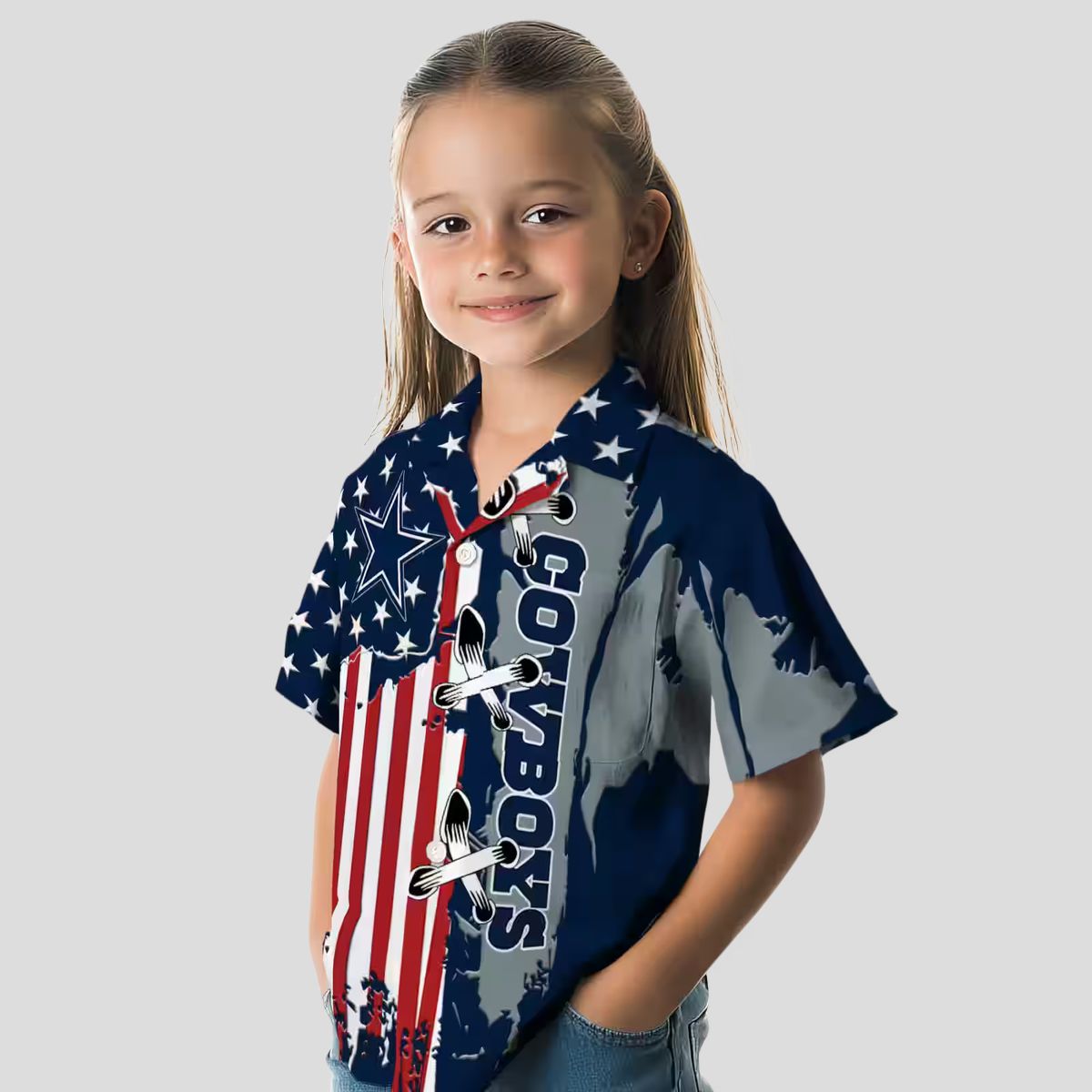 Dallas Cowboys Stitched Flag Hawaiian Shirt, NFL Team Aloha Shirt for Football Fans