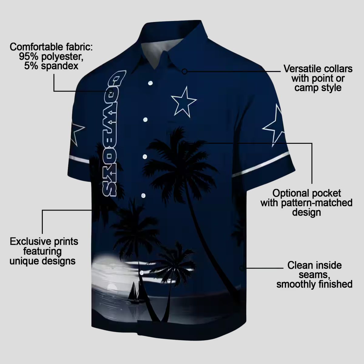 Dallas Cowboys Sunset Hawaiian Shirt, NFL Summer Beach Aloha Shirt for Men
