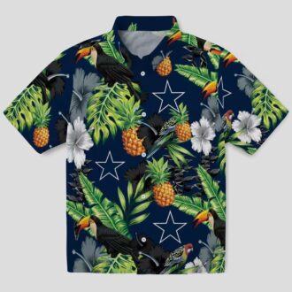 Dallas Cowboys Toucan Hibiscus Hawaiian Shirt, Blue Green Shirt with Pineapple Design