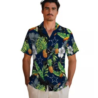 Dallas Cowboys Toucan Hibiscus Hawaiian Shirt, Blue Green Shirt with Pineapple Design