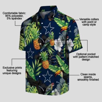 Dallas Cowboys Toucan Hibiscus Hawaiian Shirt, Blue Green Shirt with Pineapple Design