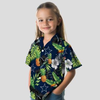 Dallas Cowboys Toucan Hibiscus Hawaiian Shirt, Blue Green Shirt with Pineapple Design