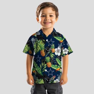 Dallas Cowboys Toucan Hibiscus Hawaiian Shirt, Blue Green Shirt with Pineapple Design