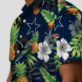 Dallas Cowboys Toucan Hibiscus Hawaiian Shirt, Blue Green Shirt with Pineapple Design