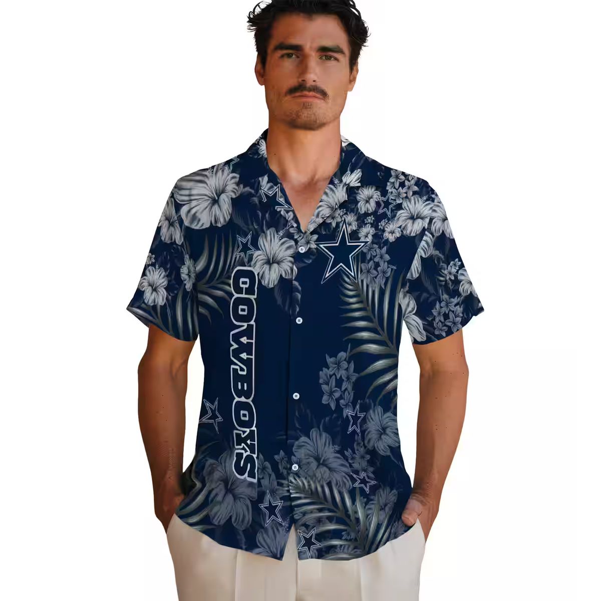 Dallas Cowboys Tropical Hibiscus Hawaiian Shirt – NFL Team Blue Shirt for Football Fans