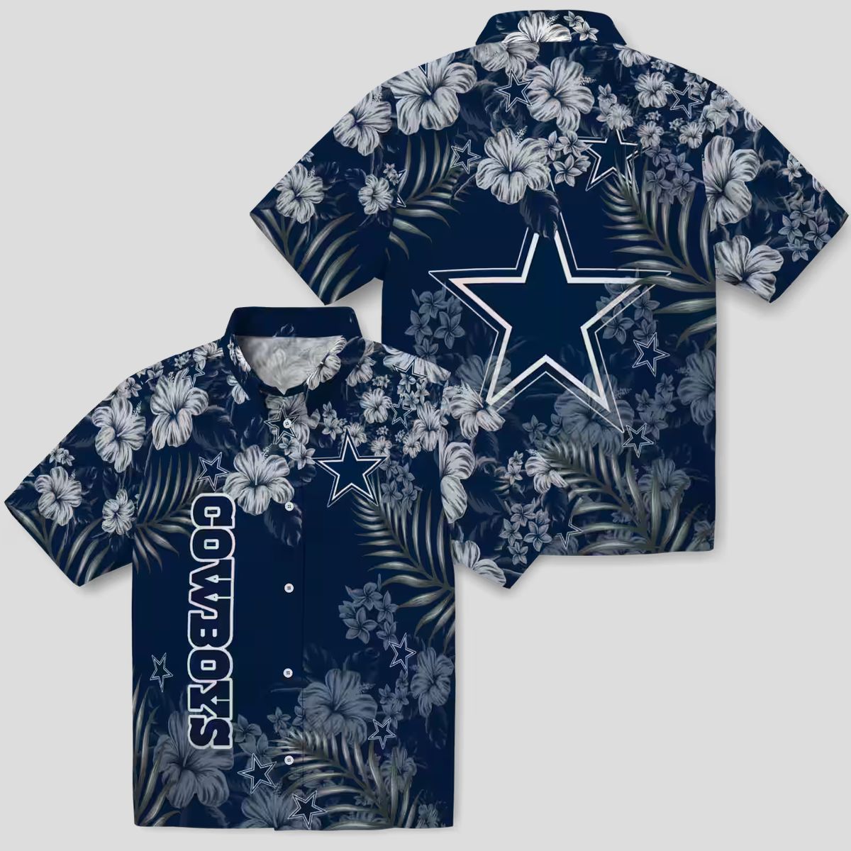 Dallas Cowboys Tropical Hibiscus Hawaiian Shirt – NFL Team Blue Shirt for Football Fans