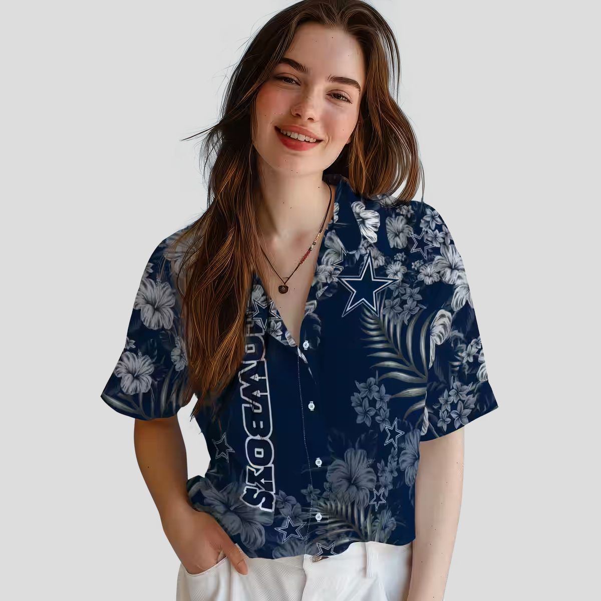 Dallas Cowboys Tropical Hibiscus Hawaiian Shirt – NFL Team Blue Shirt for Football Fans