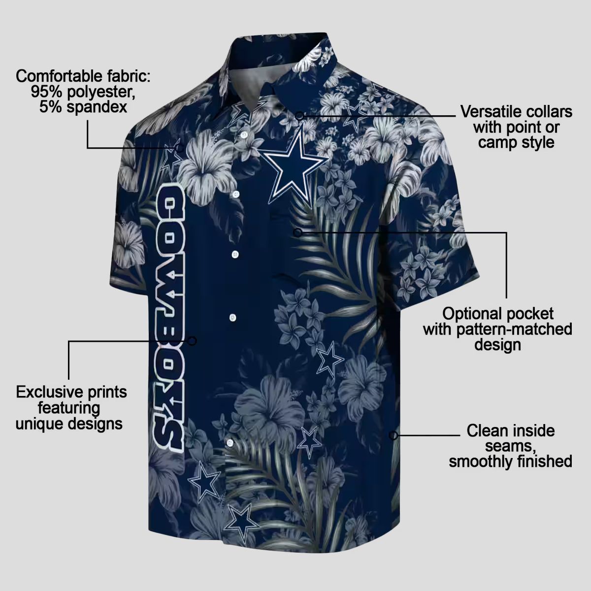 Dallas Cowboys Tropical Hibiscus Hawaiian Shirt – NFL Team Blue Shirt for Football Fans