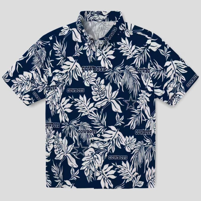 Dallas Cowboys Vacation Hawaiian Shirt, Tropical Blue & White Leaf Shirt for NFL Fans