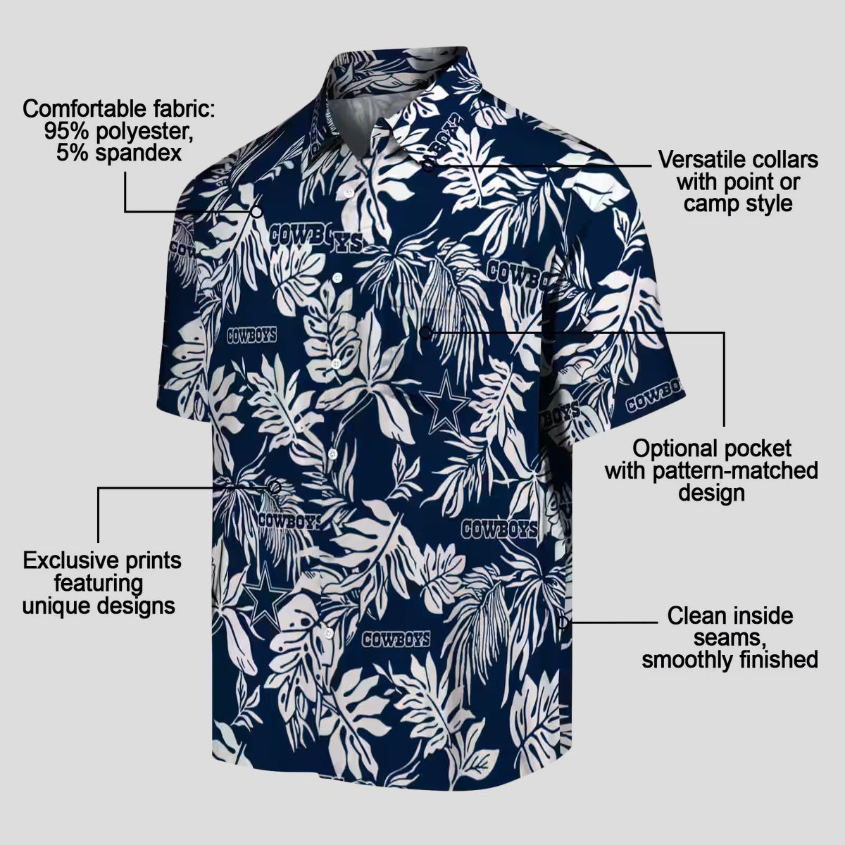 Dallas Cowboys Vacation Hawaiian Shirt, Tropical Blue & White Leaf Shirt for NFL Fans