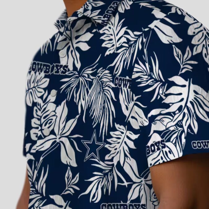 Dallas Cowboys Vacation Hawaiian Shirt, Tropical Blue & White Leaf Shirt for NFL Fans