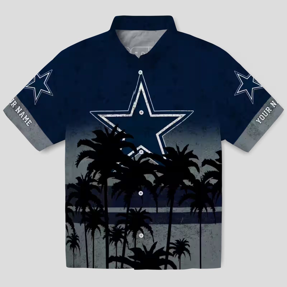 Limited Edition Dallas Cowboys Hawaiian Shirt- Blue & Black Sunset Palm Tree Print