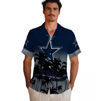 Limited Edition Dallas Cowboys Hawaiian Shirt- Blue & Black Sunset Palm Tree Print