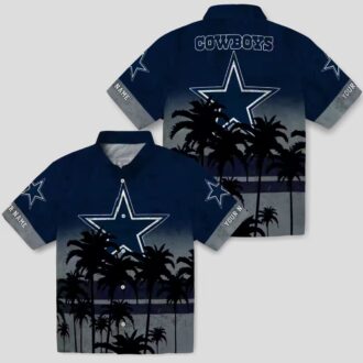 Limited Edition Dallas Cowboys Hawaiian Shirt- Blue & Black Sunset Palm Tree Print