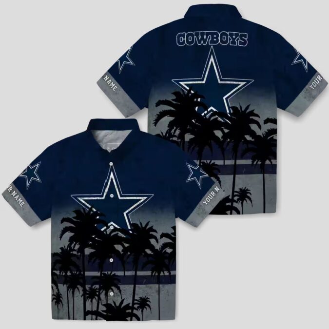 Limited Edition Dallas Cowboys Hawaiian Shirt- Blue & Black Sunset Palm Tree Print