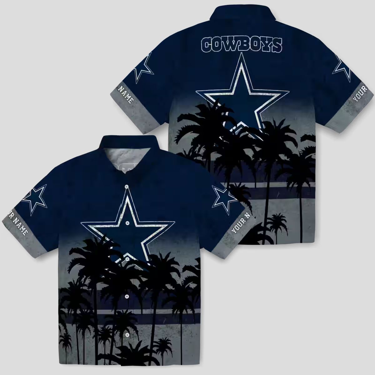 Limited Edition Dallas Cowboys Hawaiian Shirt- Blue & Black Sunset Palm Tree Print