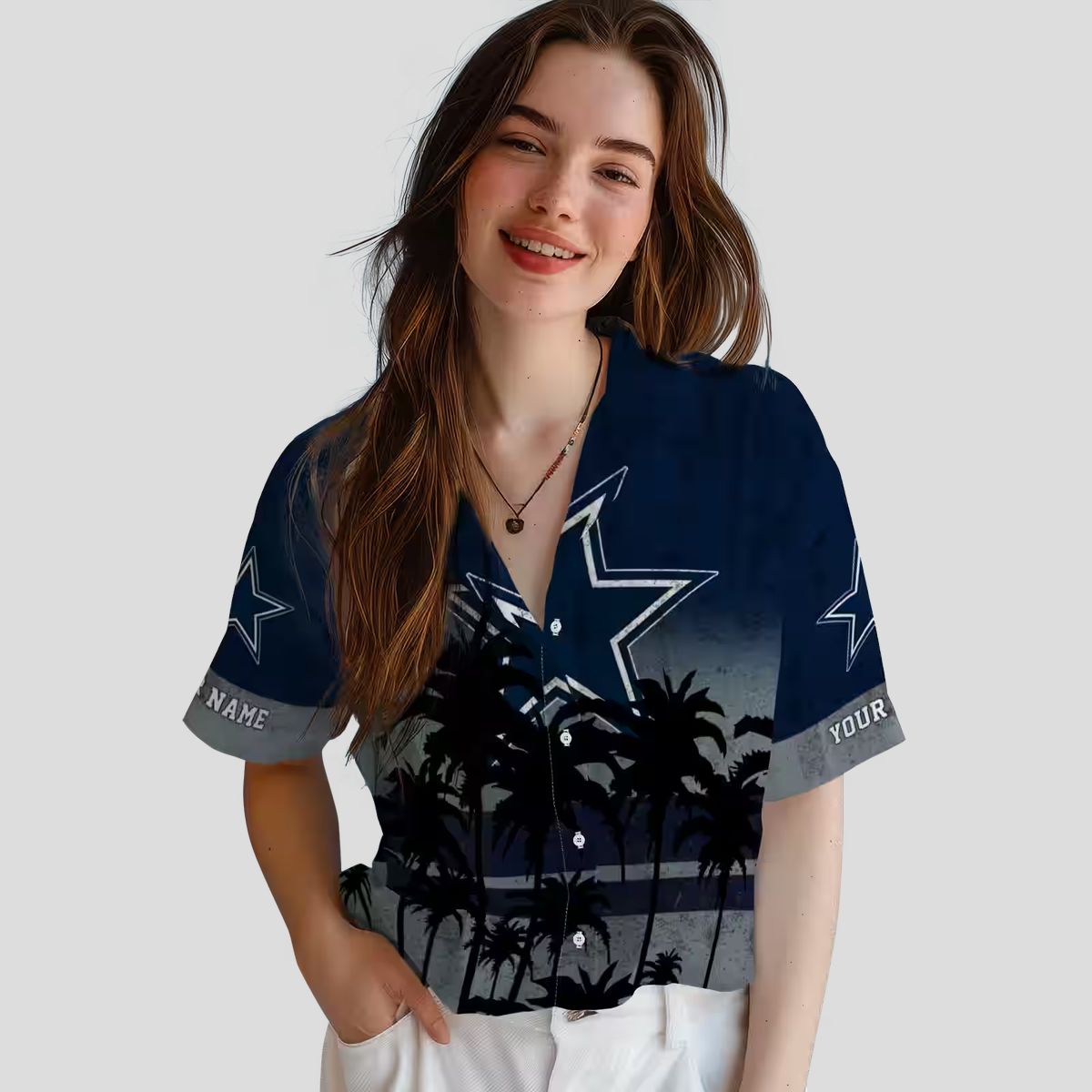 Limited Edition Dallas Cowboys Hawaiian Shirt- Blue & Black Sunset Palm Tree Print