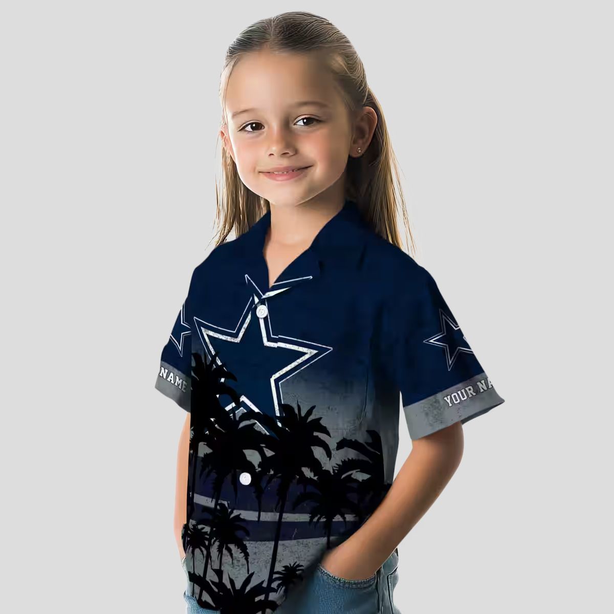 Limited Edition Dallas Cowboys Hawaiian Shirt- Blue & Black Sunset Palm Tree Print
