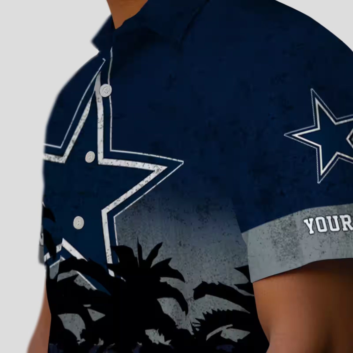Limited Edition Dallas Cowboys Hawaiian Shirt- Blue & Black Sunset Palm Tree Print