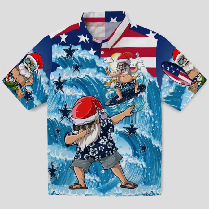 Limited Edition Dallas Cowboys Surfing Santa Shirt, Blue Hawaiian NFL Fan Beachwear