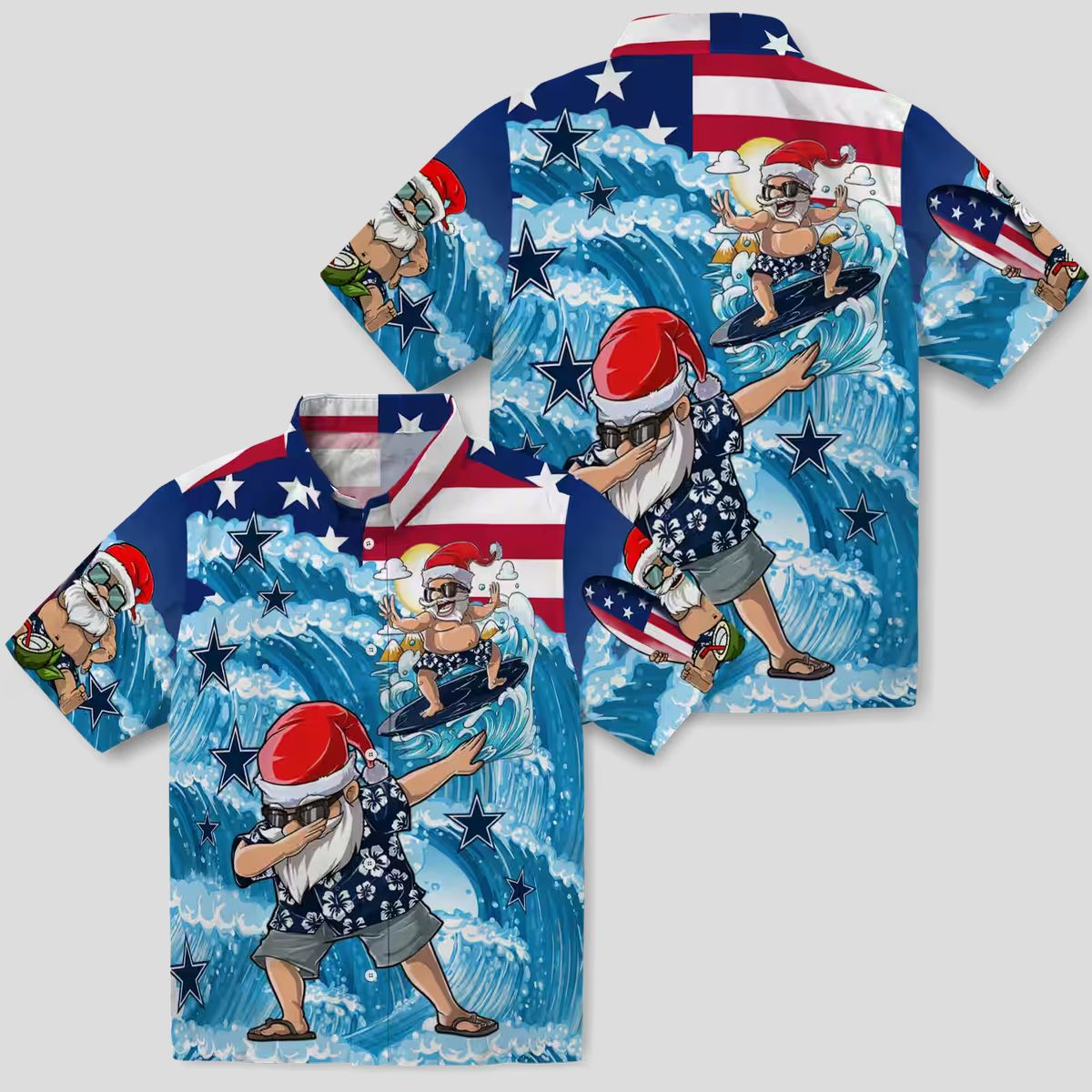 Limited Edition Dallas Cowboys Surfing Santa Shirt, Blue Hawaiian NFL Fan Beachwear